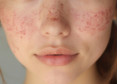 Butterfly rash on female patient's face